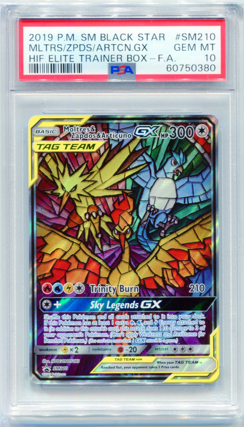 PSA 10 Moltres & Zapdos & Articuno GX Full Art - Hidden Fates SM210