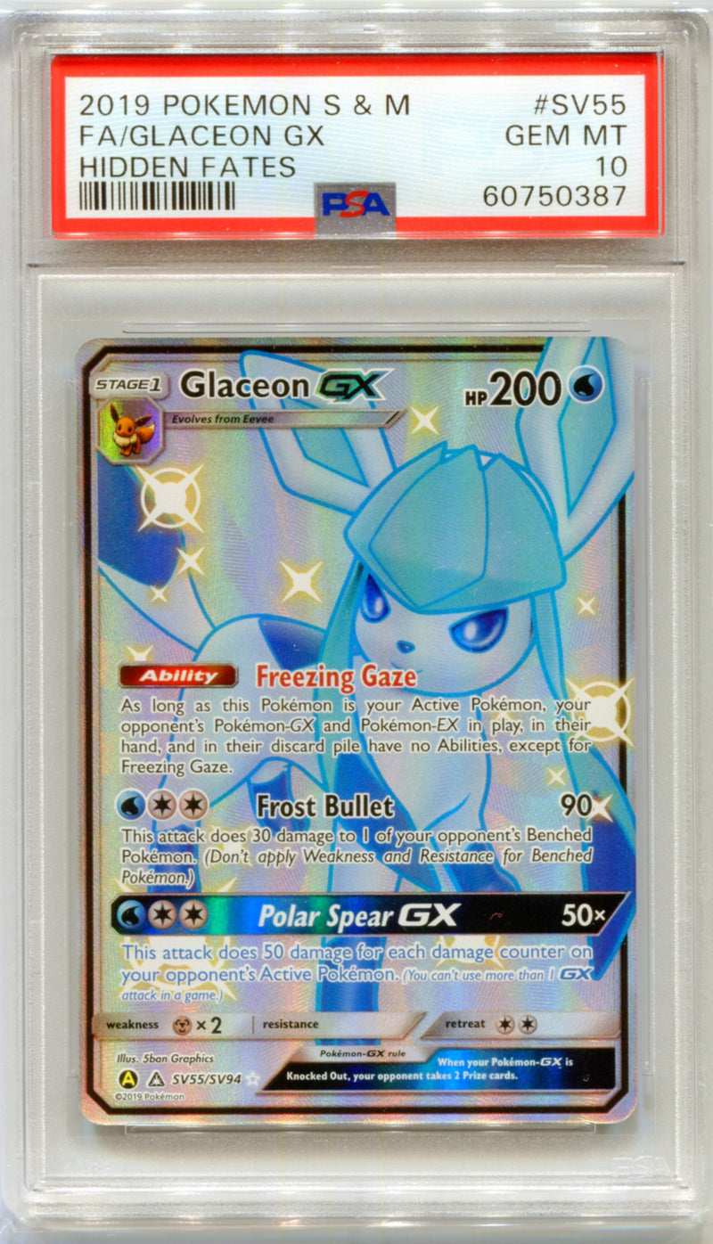 PSA 10 Glaceon GX Full Art - Hidden Fates SV55/SV94