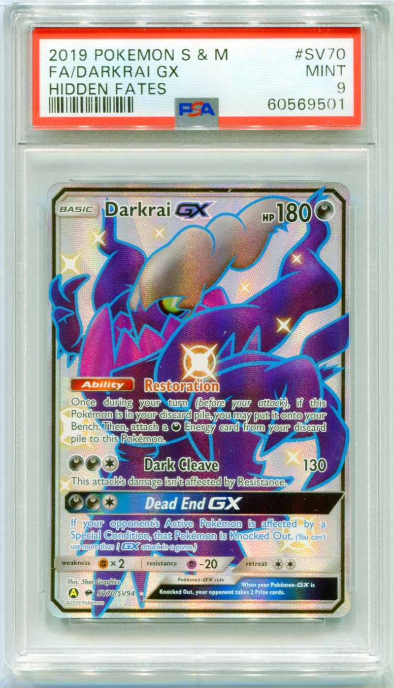 PSA 9 Darkrai GX Full Art - Hidden Fates SV70/SV94