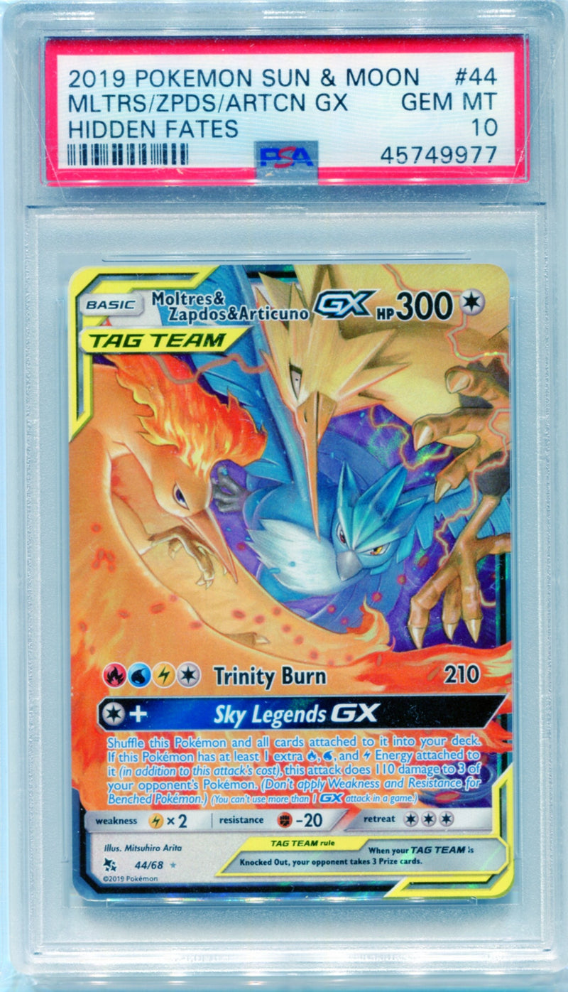 PSA 10 Moltres & Zapdos & Articuno GX - Hidden Fates 44/68