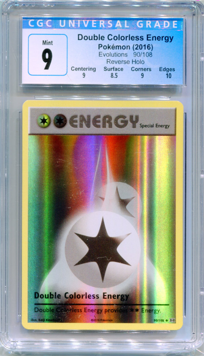 CGC 9 Double Colorless Energy Reverse Holo - Evolutions 90/108