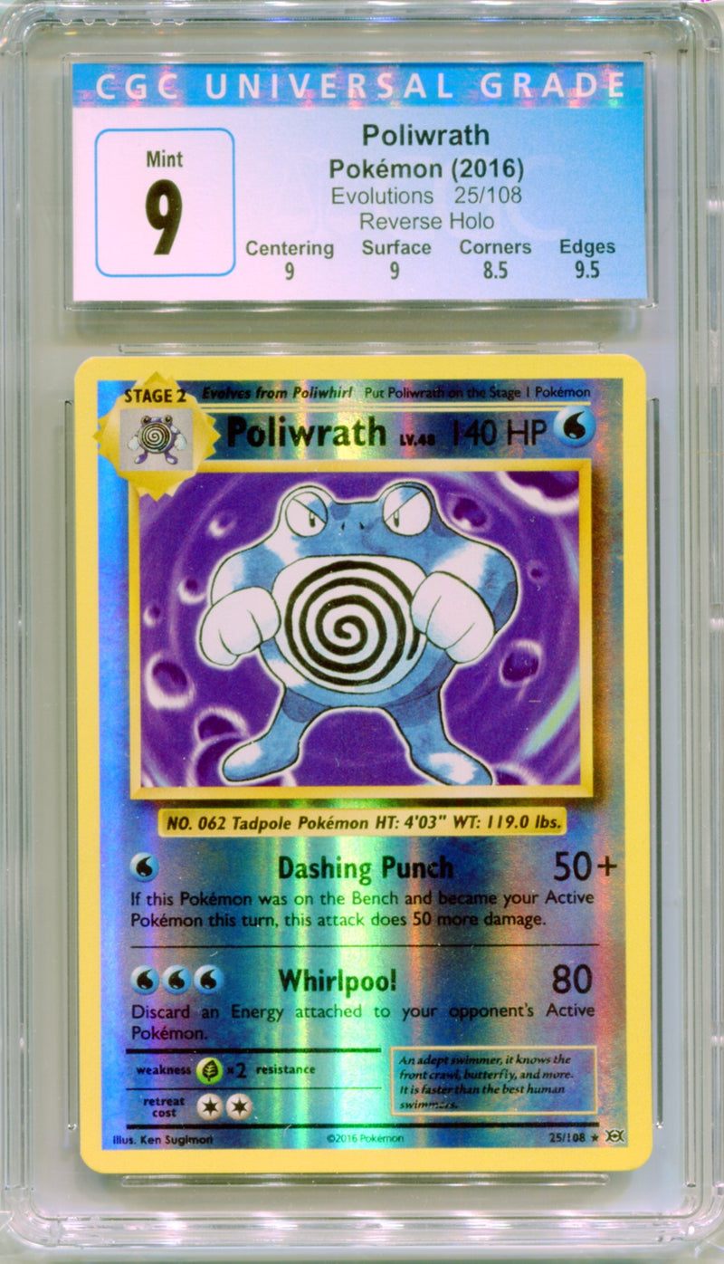 CGC 9 Poliwrath Reverse Holo - Evolutions 25/108