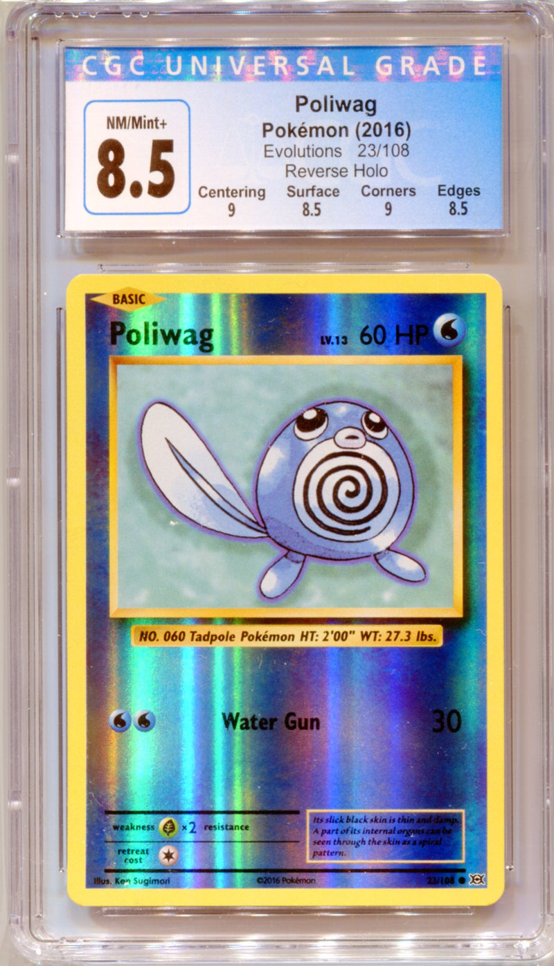 CGC 8.5 Poliwag Reverse Holo - Evolutions 23/108