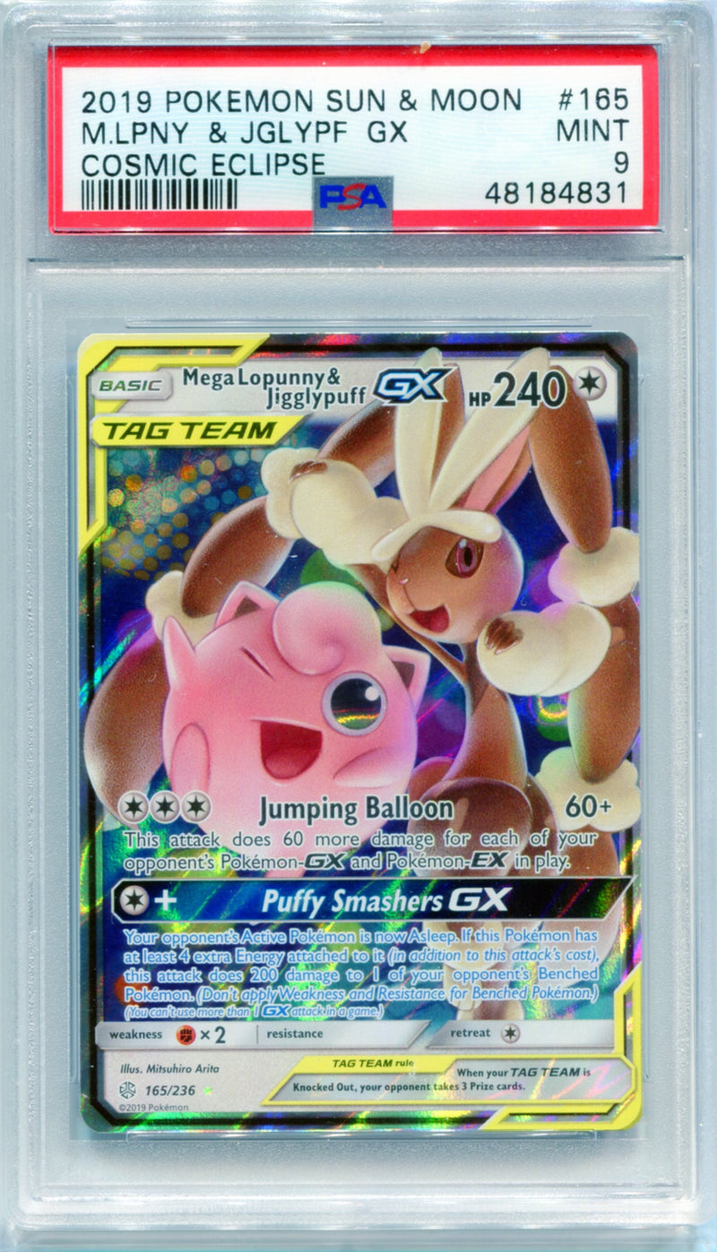 PSA 9 Mega Lopunny & Jigglypuff GX - Cosmic Eclipse 165/236