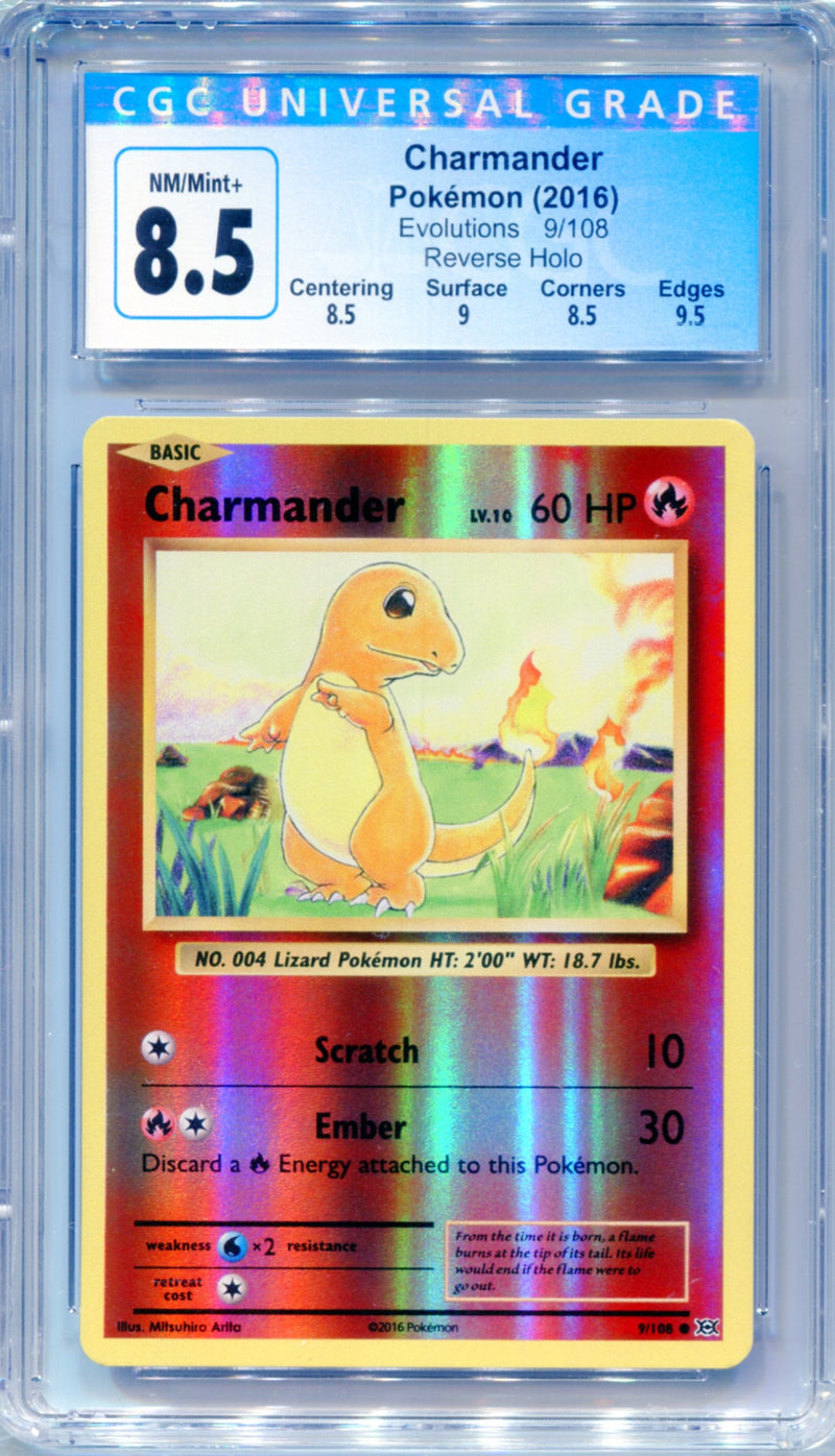 CGC 8.5 Charmander Reverse Holo - Evolutions 9/108