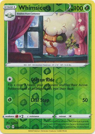 006/202 Whimsicott Rare Reverse Holo Sword & Shield