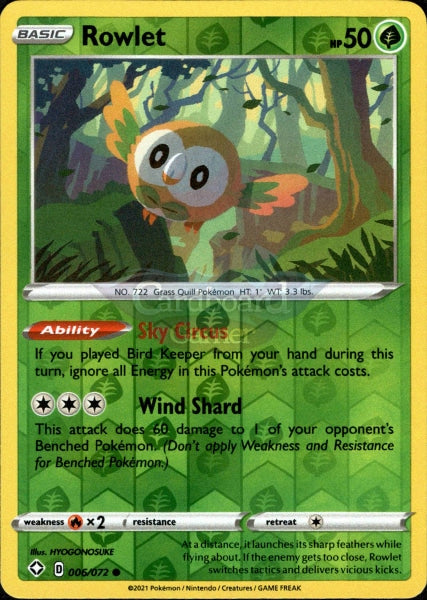 006/072 Rowlet Common Reverse Holo Shining Fates Single Card