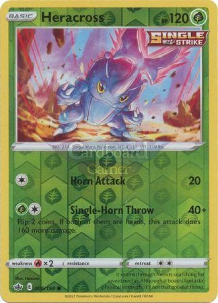 006/198 Heracross Common Reverse Holo Chilling Reign Single Card