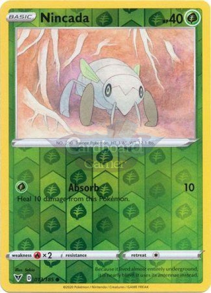 013/185 Nincada Common Reverse Holo Vivid Voltage Single Card