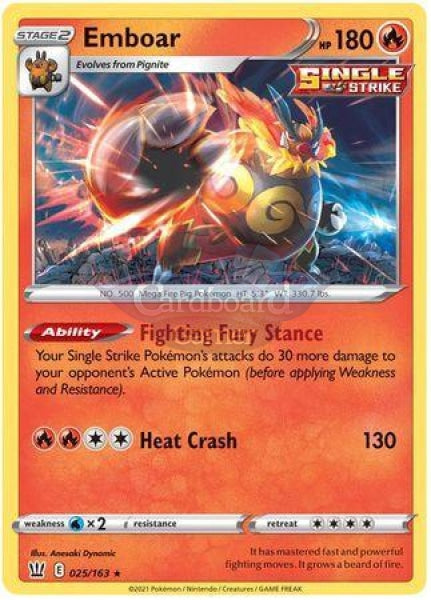 025/163 Emboar Holo Rare Battle Styles Single Card