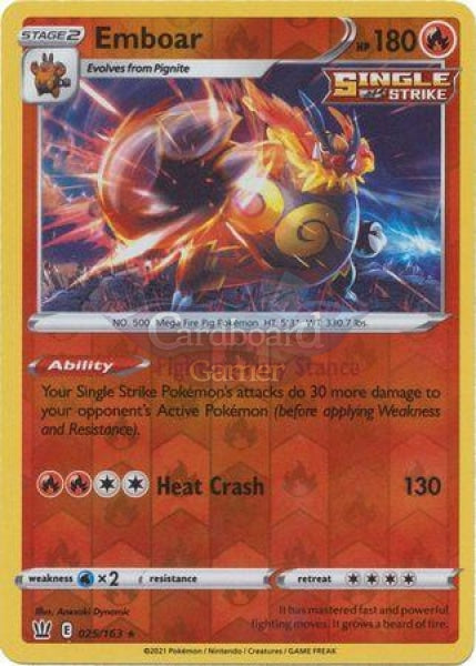 025/163 Emboar Holo Reverse Rare Battle Styles Single Card