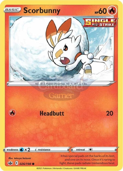 026/198 Scorbunny Common Chilling Reign Single Card