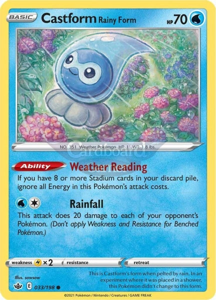 033/198 Castform Rainy Form Common Chilling Reign Single Card