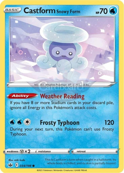 034/198 Castform Snowy Form Common Chilling Reign Single Card