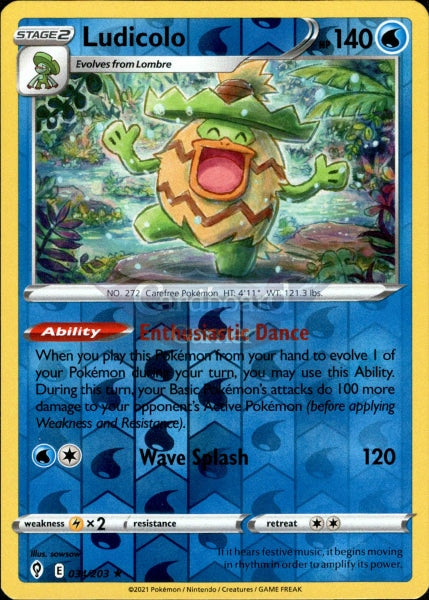 034/203 Ludicolo Reverse Holo Evolving Skies Single Card