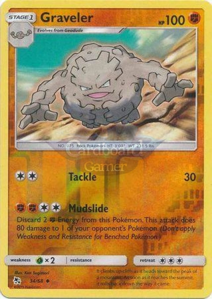 034/68 Graveler Uncommon Reverse Holo Hidden Fates Single Card