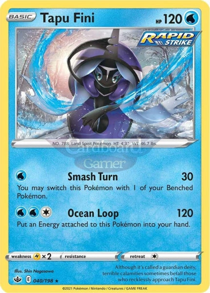 040/198 Tapu Fini Holo Rare Chilling Reign Single Card