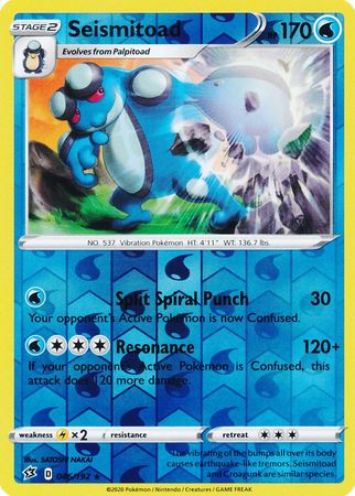 046/192 Seismitoad Rare Reverse Holo Rebel Clash