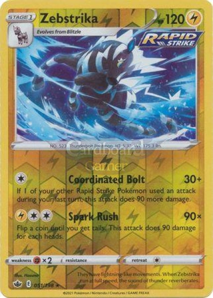 051/198 Zebstrika Rare Reverse Holo Chilling Reign Single Card