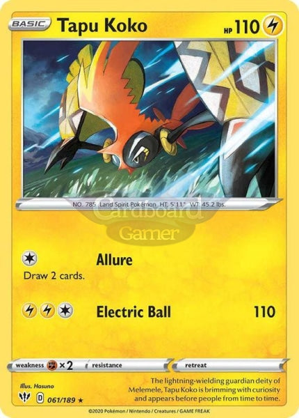 061/189 Tapu Koko Holo Rare Darkness Ablaze Single Card