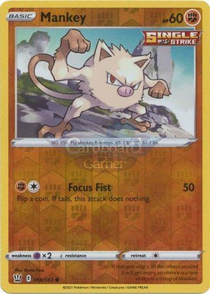 066/163 Mankey Reverse Holo Common Battle Styles Single Card