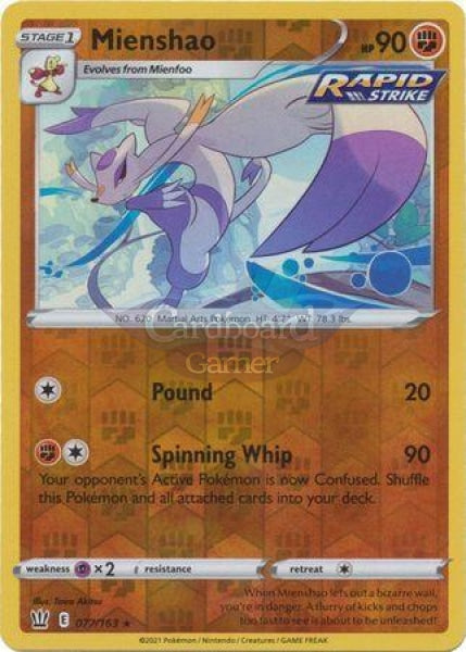 077/163 Mienshao Reverse Holo Rare Battle Styles Single Card