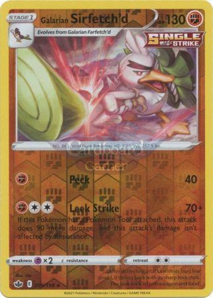 079/198 Galarian Sirfetchd Rare Reverse Holo Chilling Reign Single Card