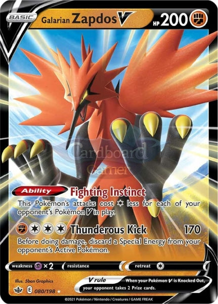 080/198 Galarian Zapdos V Ultra Rare Chilling Reign Single Card