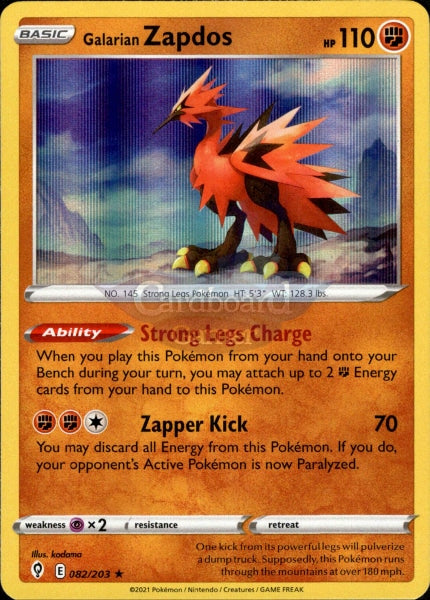 082/203 Galarian Zapdos Holo Rare Evolving Skies Single Card