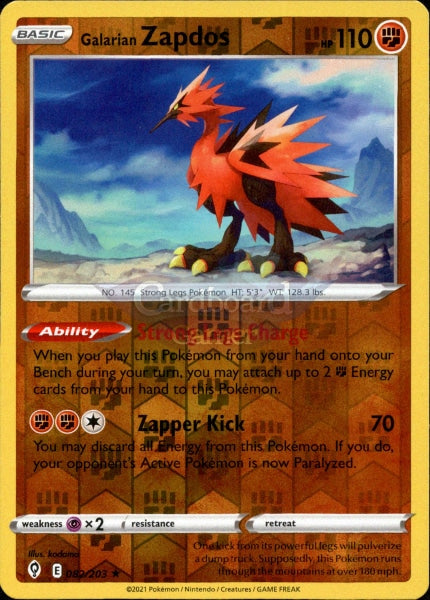 082/203 Galarian Zapdos Reverse Holo Evolving Skies Single Card