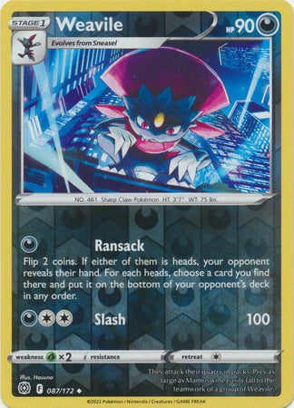 087/172 Weavile Uncommon Reverse Holo Brilliant Stars Pokemon TCG