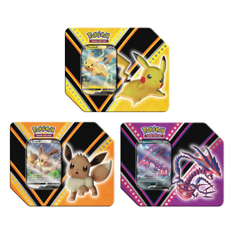 POKEMON TCG V Powers Tins Eevee V Eternatus V Pikachu V (Bundle set of 3)