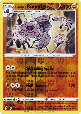 102/192 Galarian Runerigus Rare Reverse Holo Rebel Clash