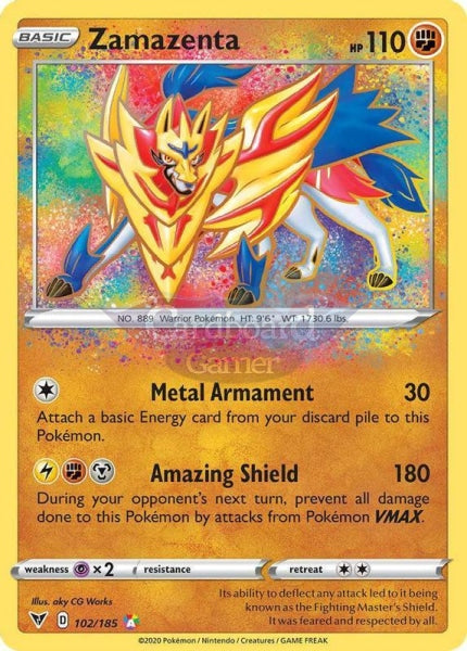 102/185 Zamazenta Amazing Holo Rare Vivid Voltage Single Card