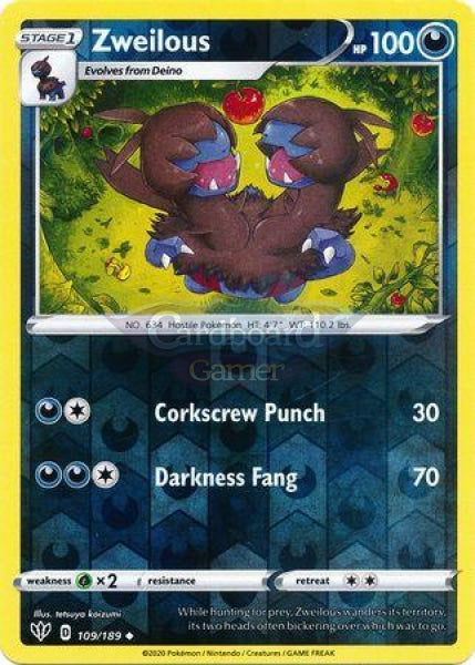 109/189 Zweilous Uncommon Reverse Holo Darkness Ablaze Single Card