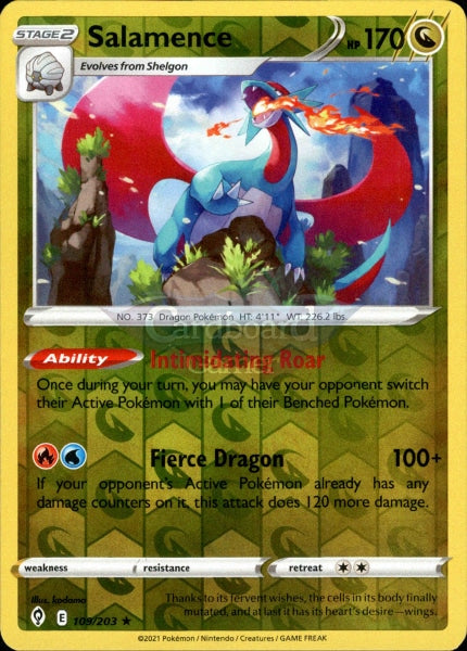 109/203 Salamence Reverse Holo Evolving Skies Single Card