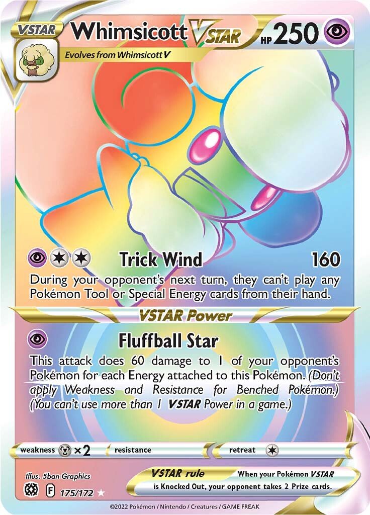 175/172 Whimsicott VSTAR Hyper Rainbow Secret Rare Brilliant Stars Pokemon TCG