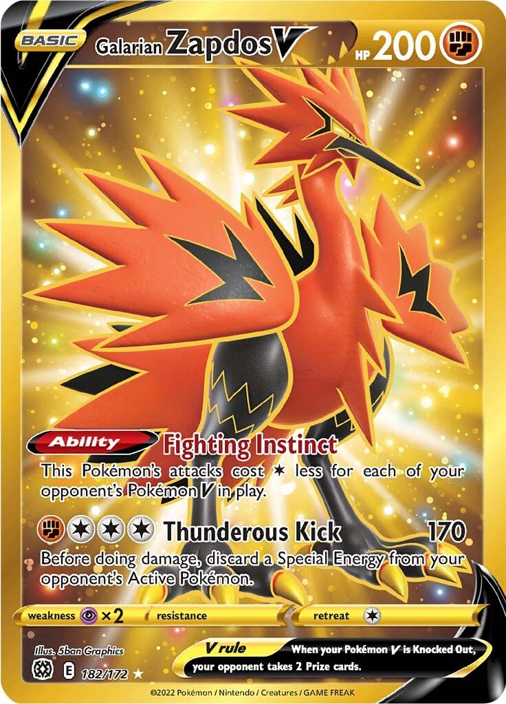 182/172 Galarian Zapdos V Gold Secret Rare Brilliant Stars Pokemon TCG