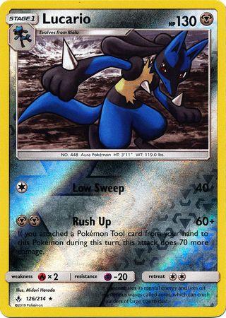 126/214 Lucario Holo Rare Reverse Holo Unbroken Bonds