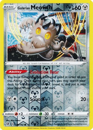 126/192 Galarian Meowth Common Reverse Holo Rebel Clash