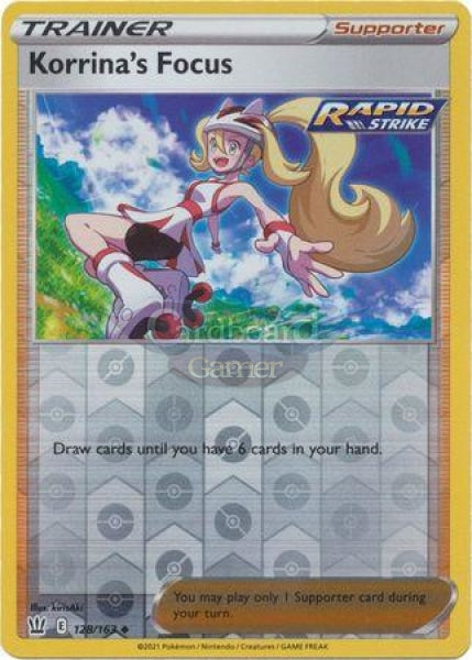 128/163 Korrinas Focus Supporter Reverse Holo Uncommon Battle Styles Single Card