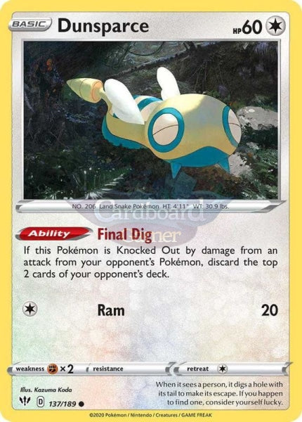 137/189 Dunsparce Common Darkness Ablaze Single Card