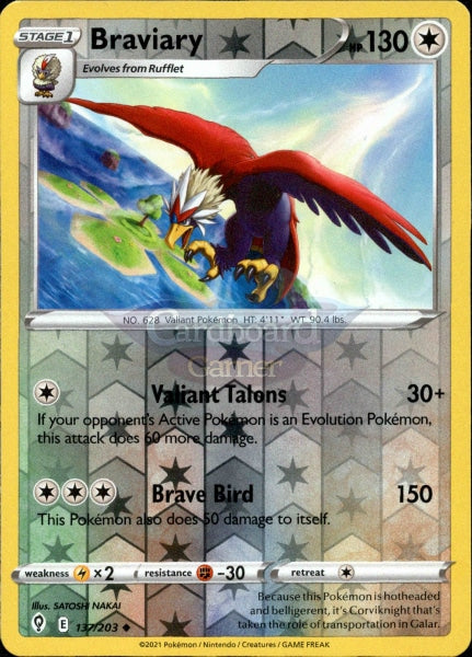 137/203 Braviary Reverse Holo Evolving Skies Single Card