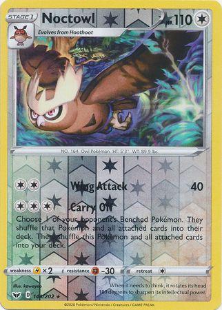 144/202 Noctowl Rare Reverse Holo Sword & Shield