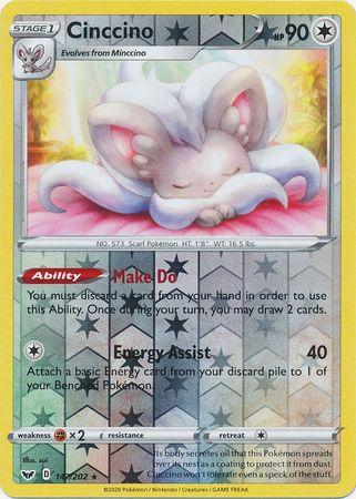 147/202 Cinccino Rare Reverse Holo Sword & Shield