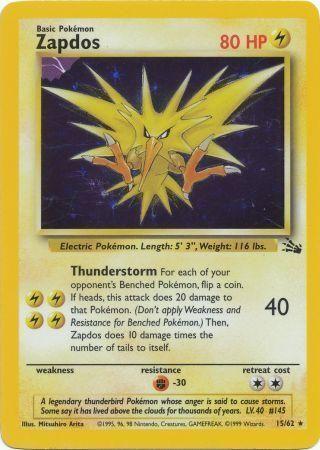 15/62 Zapdos Holo Rare Fossil Set Unlimited