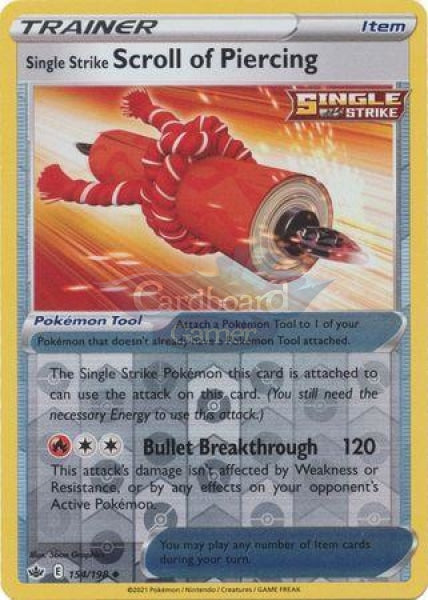 154/198 Single Strike Scroll Of Piercing Uncommon Reverse Holo Chilling Reign Card