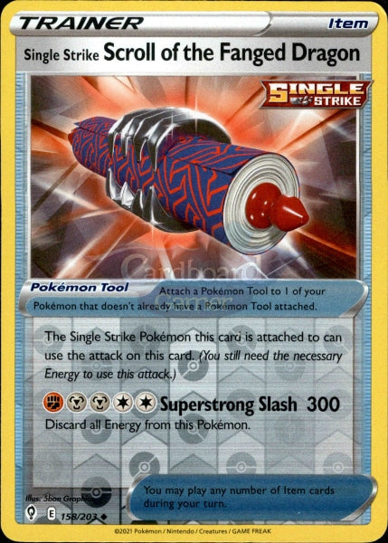 158/203 Single Strike Scroll Of The Fanged Dragon Reverse Holo Evolving Skies Card