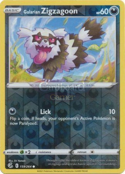 159/264 Galarian Zigzagoon Common Reverse Holo Fusion Strike Single Card
