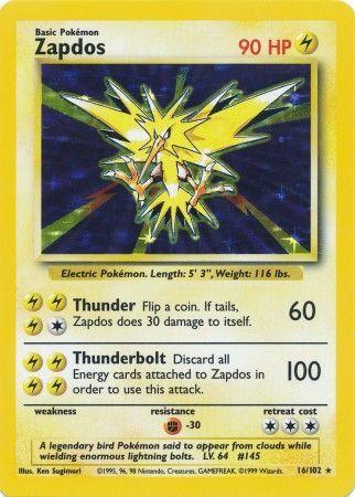 16/102 Zapdos Holo Rare Base Set Unlimited